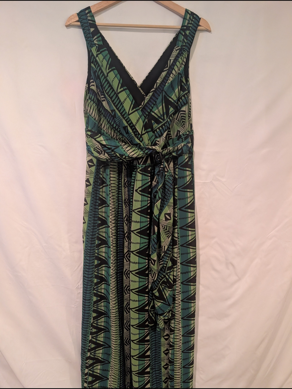 Signature By Robbie Bee Green and Black Printed Wrap Maxi Dress